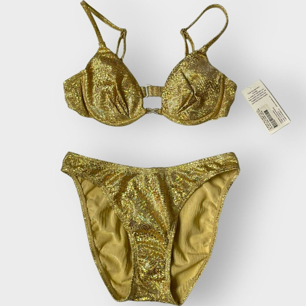VTG Carabella Collection Bikini Hologram Gold Mob Wives High Cut Reptile Size 10